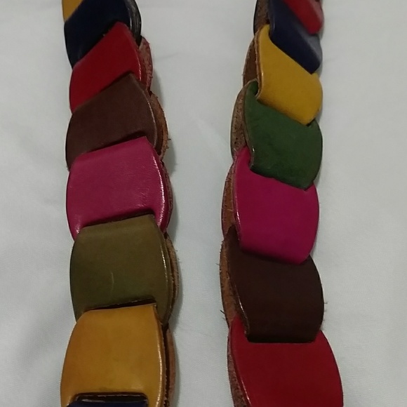 VTG 90s Colorful Leather Link Belt - Picture 4 of 5